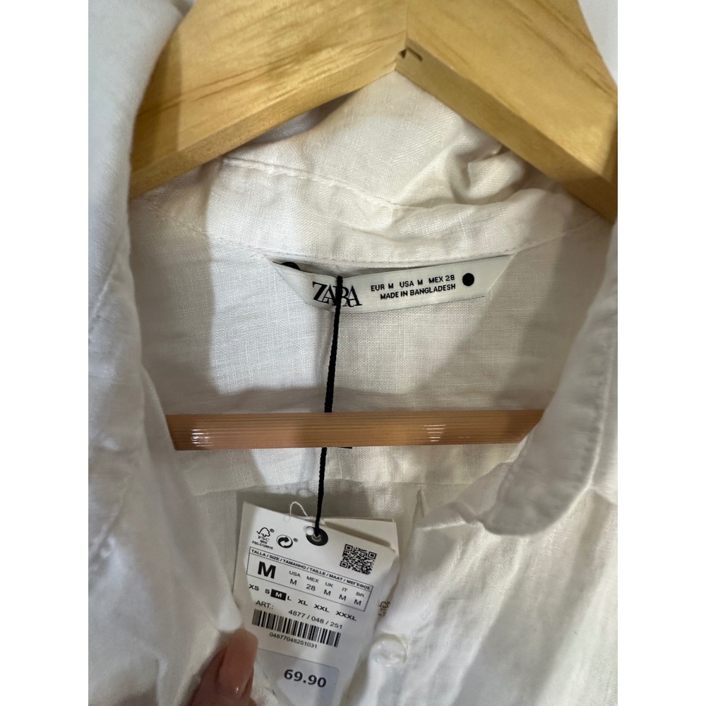 Zara White 100% Linen Shirt Dress Womens M Oversized Lagenlook Coastal Beachy - Picture 4 of 8